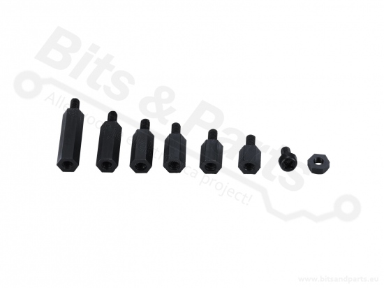 Afstandsbus/Spacer/Standoff  M3 set 180-delig zwart